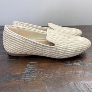 Birdies Starling Beige Natural Raffia Fabric Upper Slip On Flat Loafers Size 6